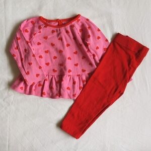joe fresh pink & red hearts matching top & leggings outfit set 12 months baby